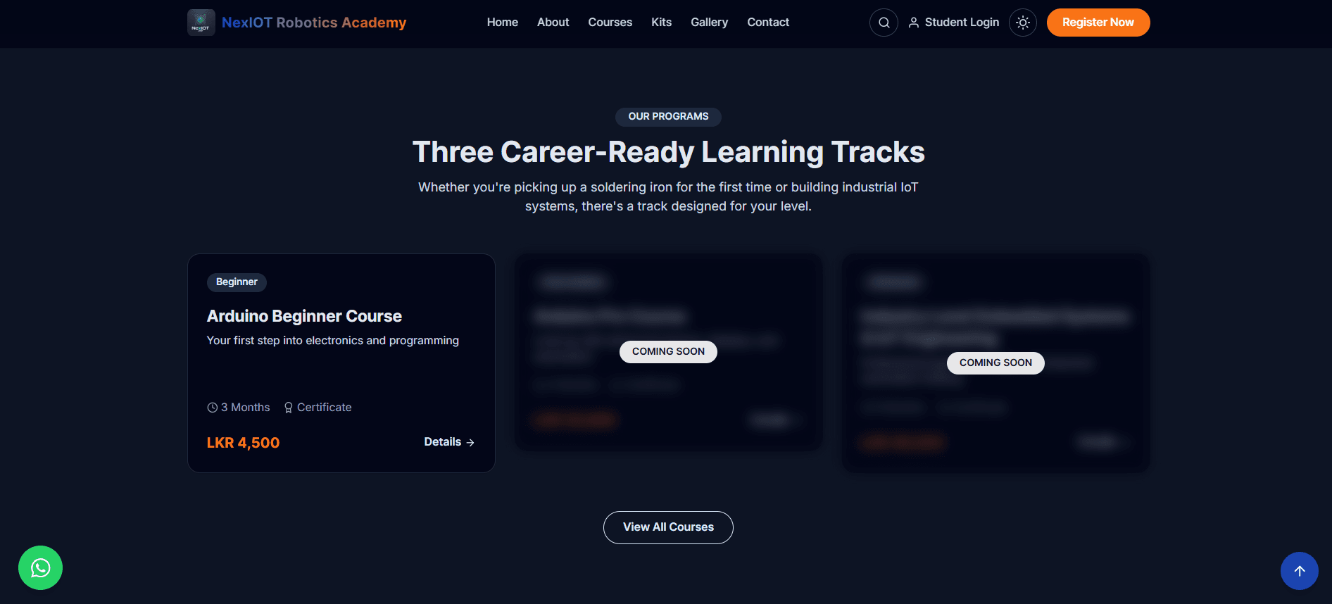 Three course tracks, served from MySQL with coming-soon gating